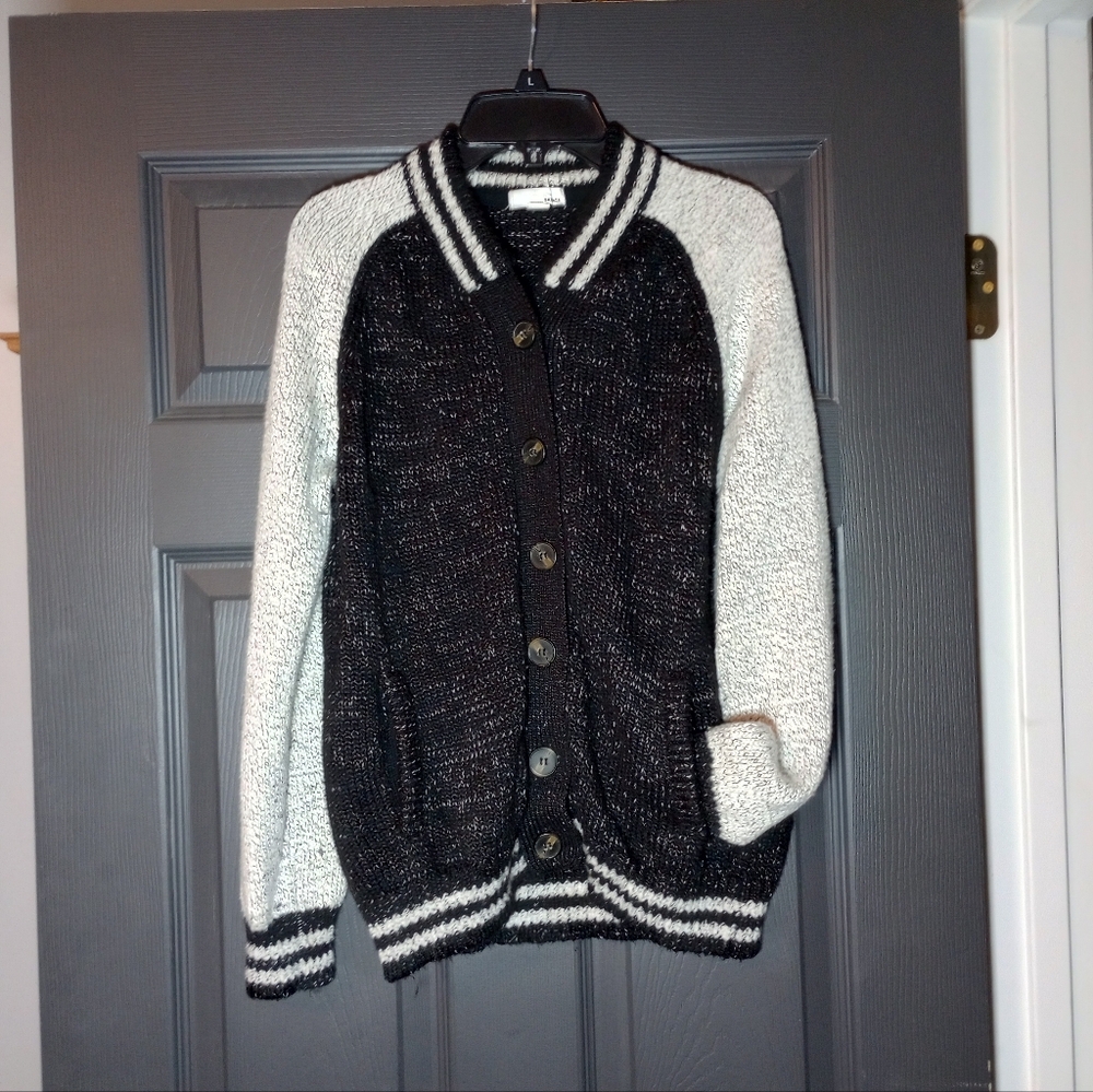Y2K Striped Knit Cardigan 90s Preppy Varsity Jacket Grunge Oversized Sweater VTG